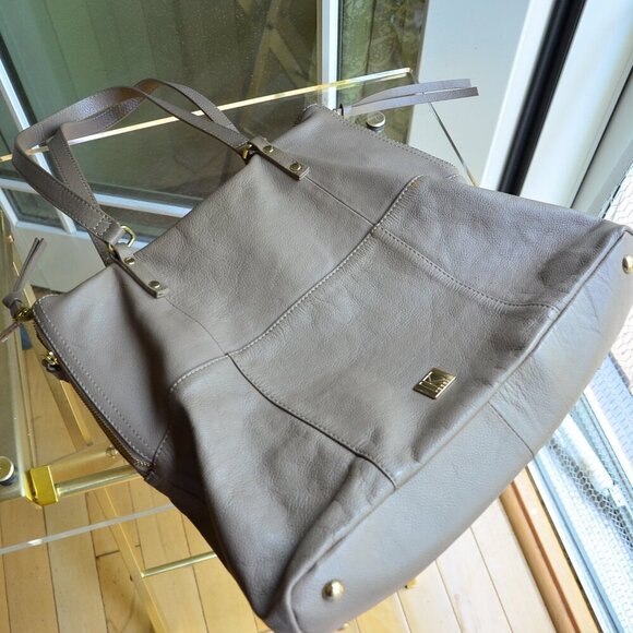 Kooba Tote Handbag Shopper Everette Leather Taupe Gray Zippers Tassels Large - Picture 16 of 16